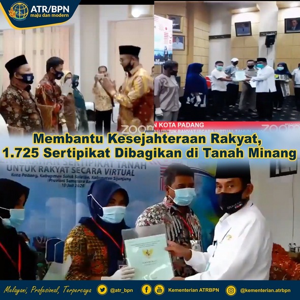 Membantu Kesejahteraan Rakyat, 1.725 Sertipikat Dibagikan di Tanah Minang