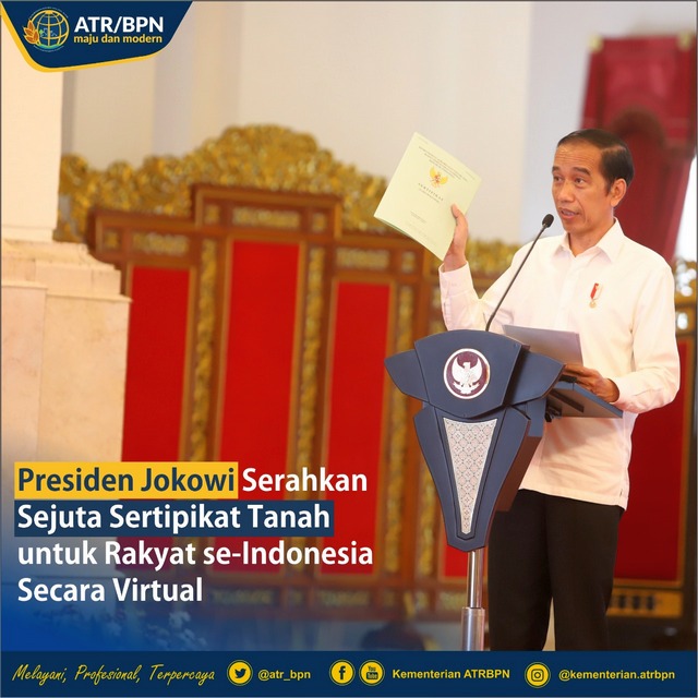 Presiden Jokowi Serahkan Sejuta Sertipikat Tanah untuk Rakyat Indonesia Secara Virtual