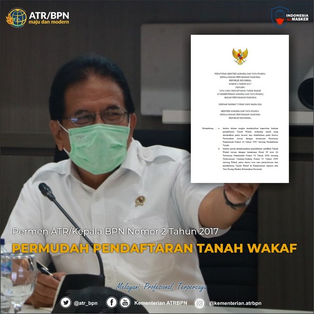 Permen ATR/Kepala BPN Nomor 2 Tahun 2017 Permudah Pendaftaran Tanah Wakaf