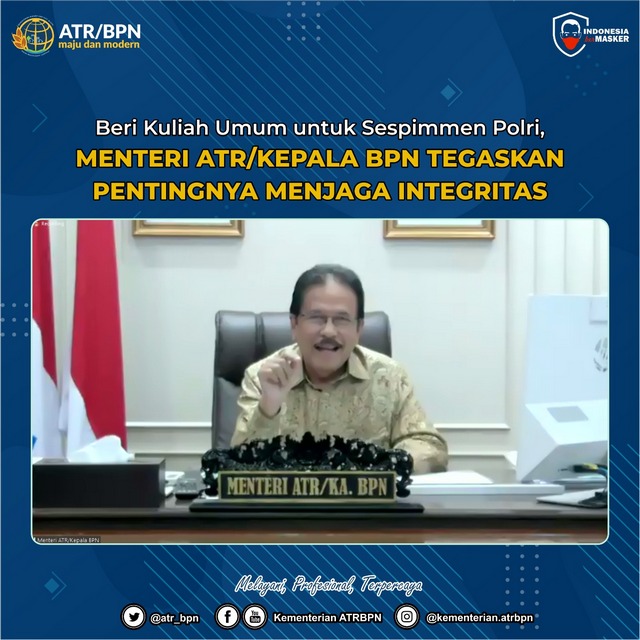 Beri Kuliah Umum untuk Sespimmen Polri, Menteri ATR/Kepala BPN Tegaskan Pentingnya Menjaga Integritas