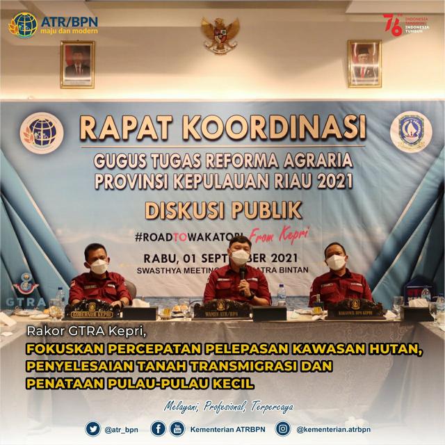 Rakor GTRA Kepri Fokuskan Percepatan Pelepasan Kawasan Hutan, Penyelesaian Tanah Transmigrasi dan Penataan Pulau-Pulau Kecil