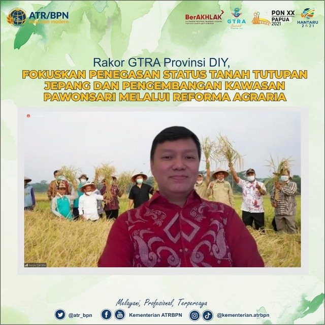 Rakor GTRA Provinsi DIY, Fokuskan Penegasan Status Tanah Tutupan Jepang dan Pengembangan Kawasan Pawonsari melalui Reforma Agraria