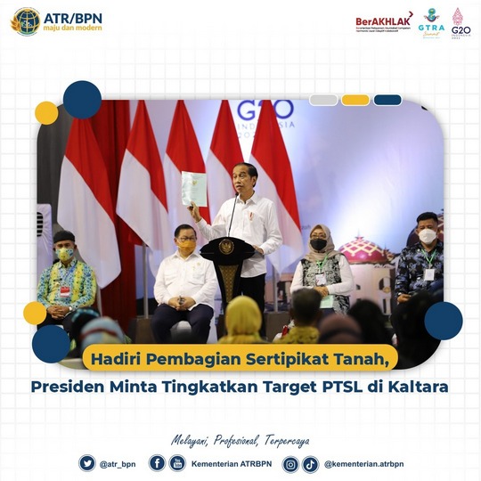 Hadiri Pembagian Sertipikat Tanah, Presiden Minta Tingkatkan Target PTSL di Kaltara