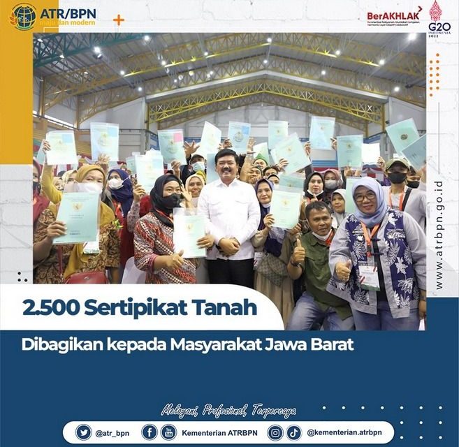 2.500 Sertipikat Tanah Dibagikan kepada Masyarakat Jawa Barat