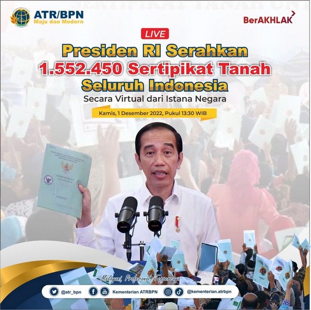 1.552.450 Sertipikat akan Diserahkan oleh Presiden RI secara Serentak